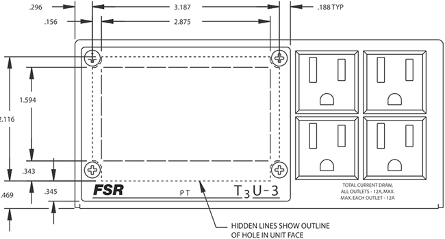 FSR T3U-3R-BRS T3U-3 Table box with 4 AC Outlets - Brass Cover ...